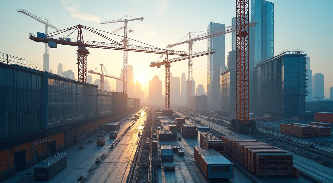 Efficiently managed UK construction site with structured project zones